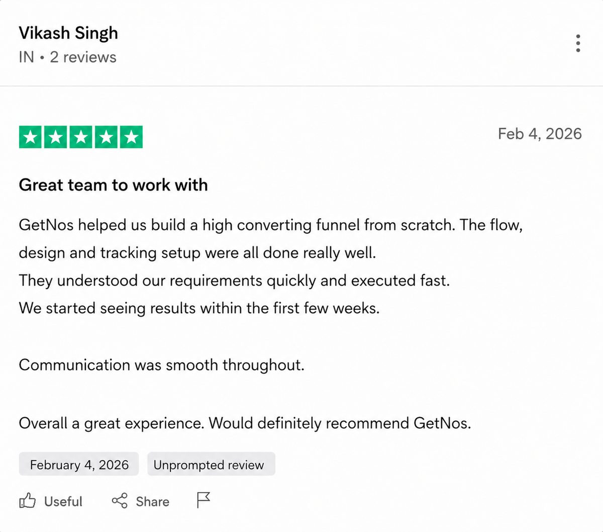 Trustpilot 5-star review by Vikash Singh - results within first few weeks